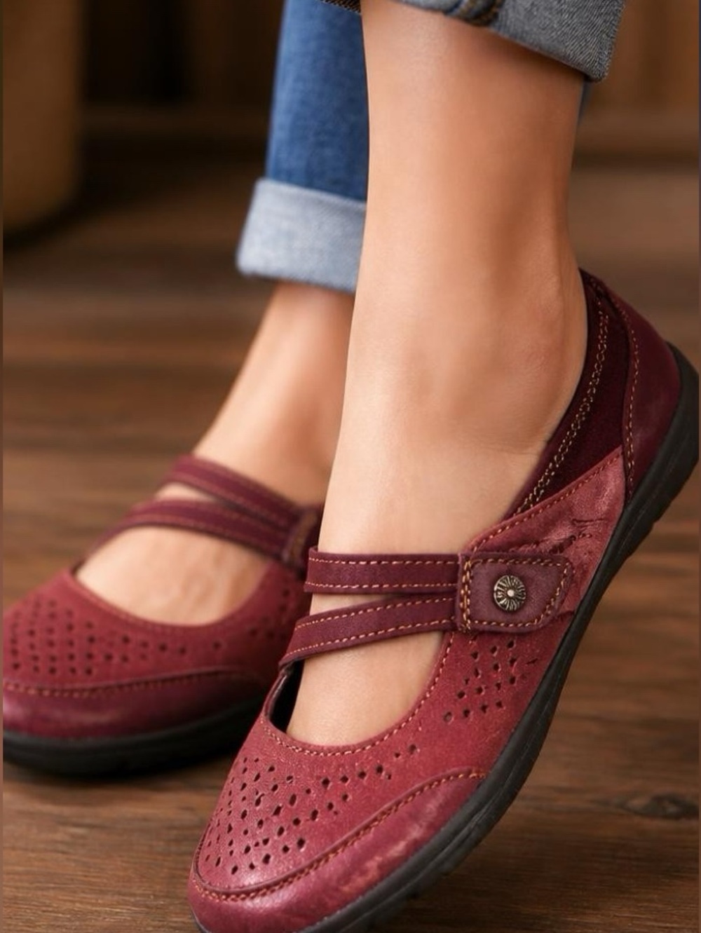Earth Spirit Wine Suede Mary Jane Flats